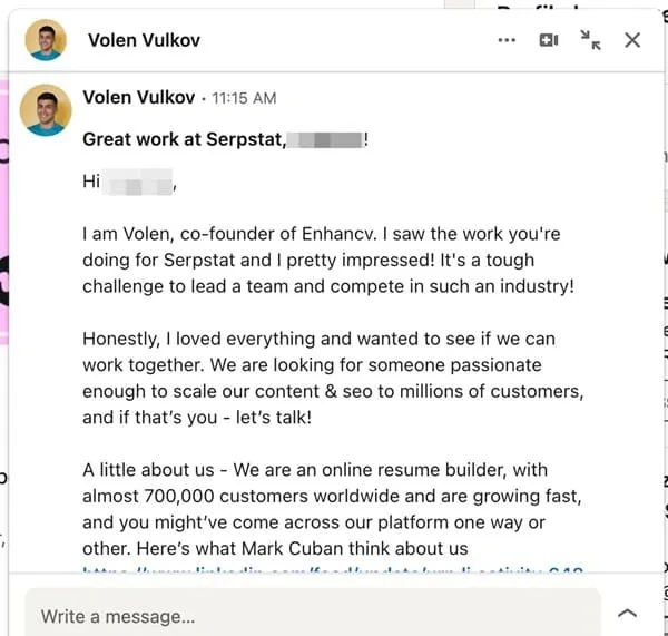 Recruiter reaching out to a candidate via InMail.