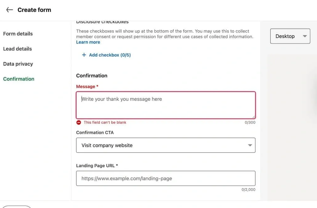 the final window users will see after filling out the form