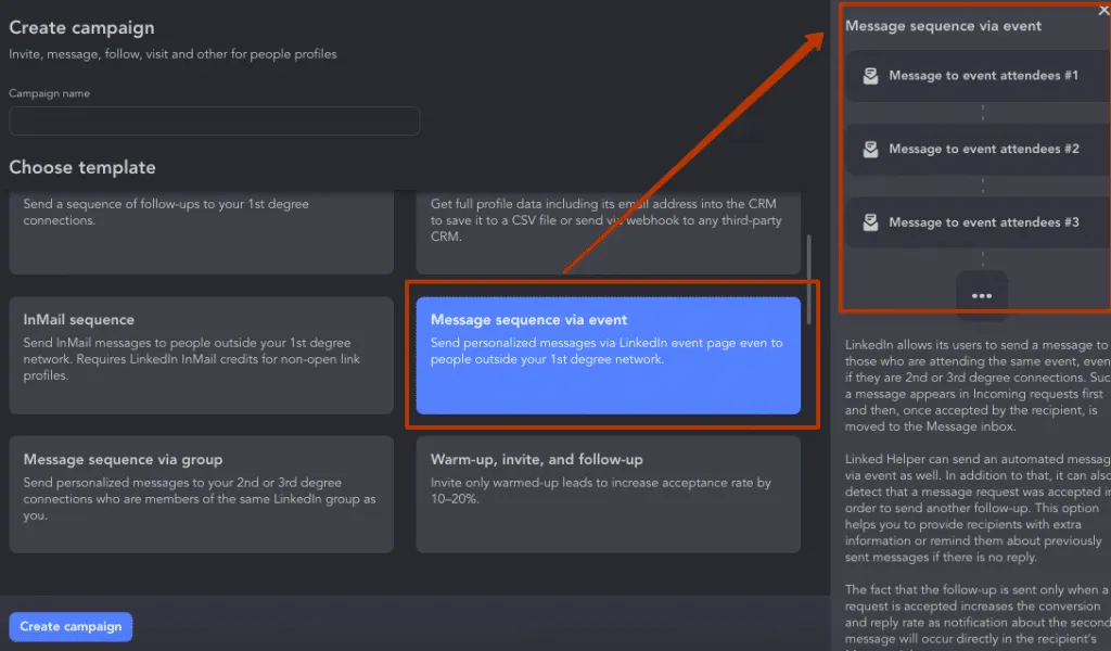 Message to event attendees / via groups in linked helper
