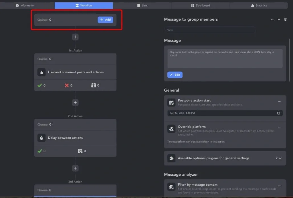 Example of connecting with LIONs via groups through Linked Helper funnel