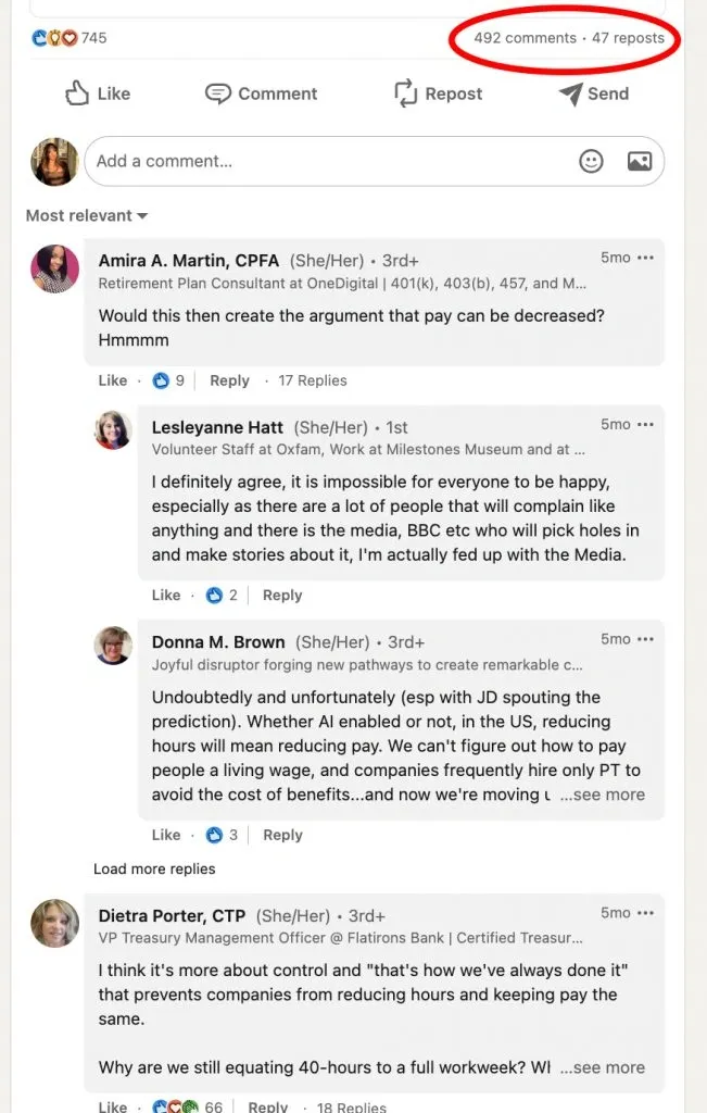 LinkedIn Polls for Lead Generation screenshot of a post with comments