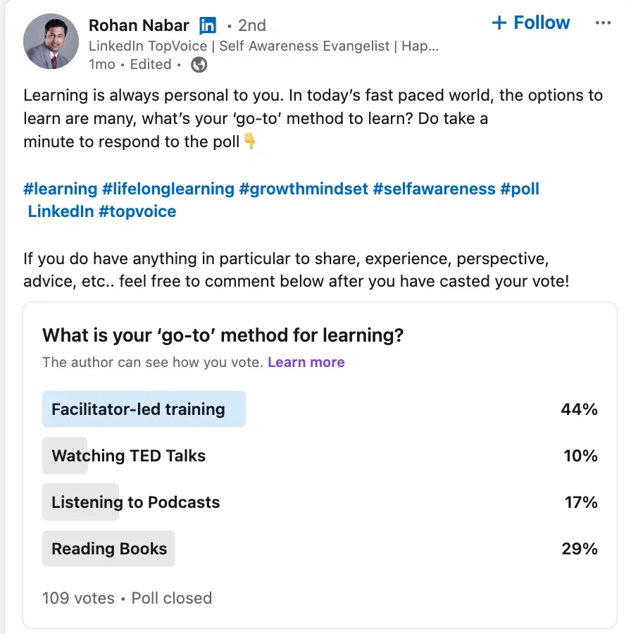 LinkedIn Polls for Lead Generation - screenshot of a post leading to downloading paid templates