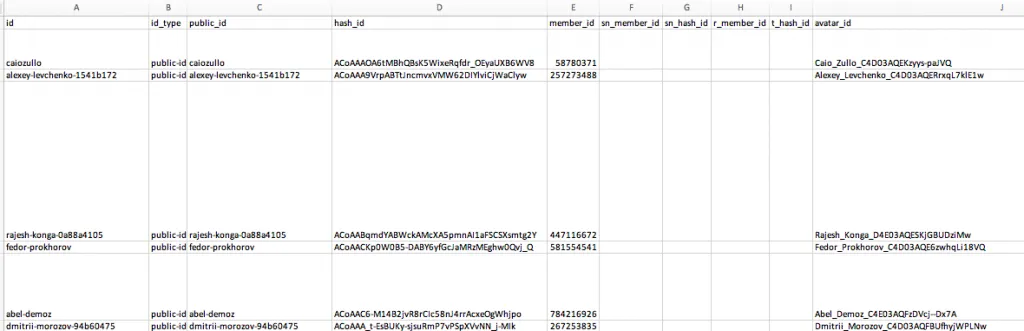 Export leads to Excel data example retrieved from linked Helper