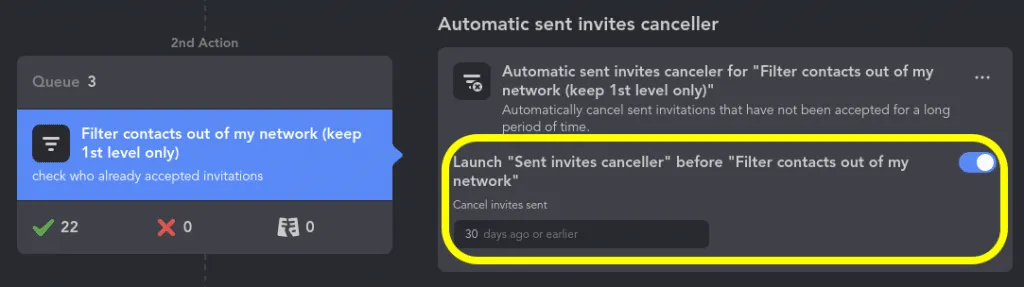 Screenshot of Linked Helper's settings page where users can set the waiting period before sending connection requests.