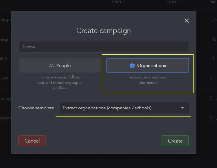 linked helper create organizations scraping campaign