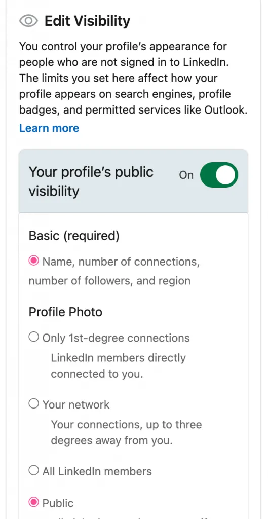 how to view your LinkedIn profile as someone else – info display settings