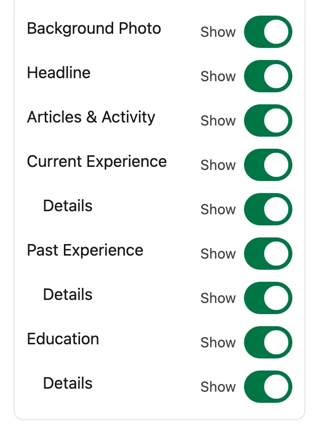 linkedin view public profile – section visibility settings