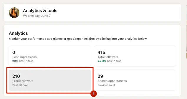 view profile linkedin – path to Analytics & tools section