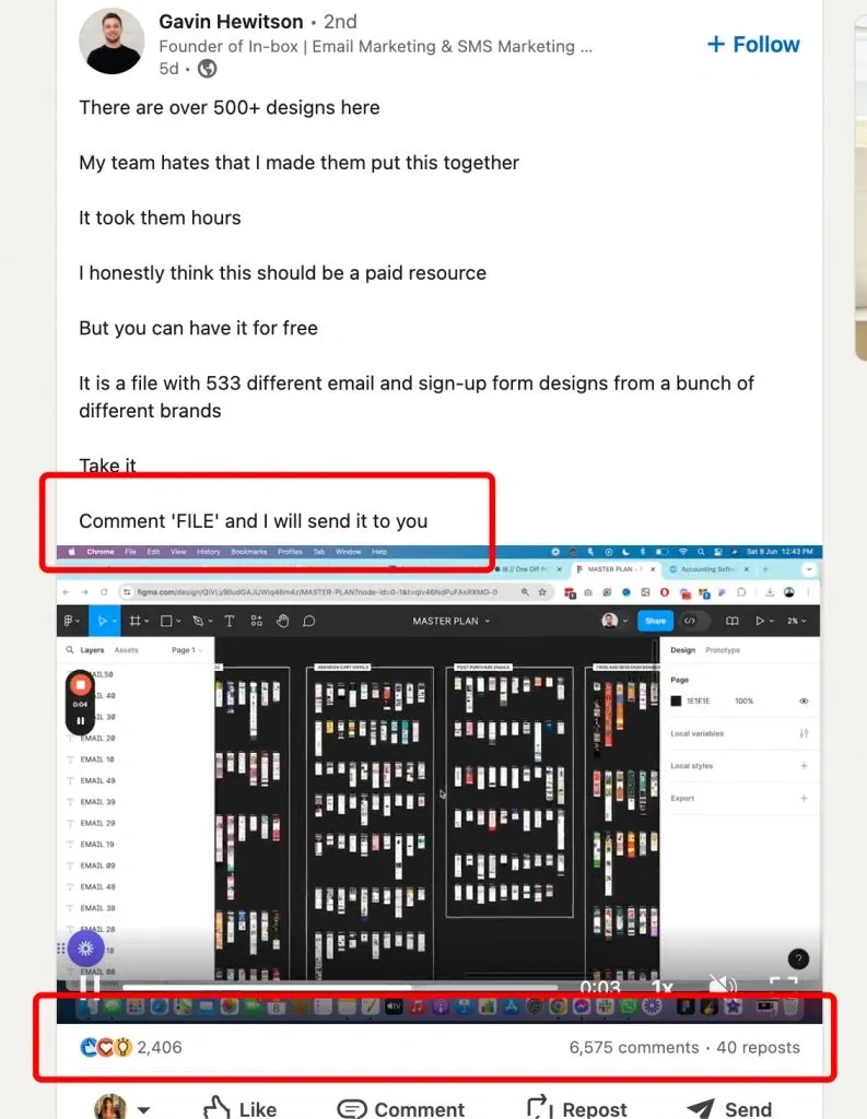 What to post on LinkedIn to get noticed - example of post with templates
