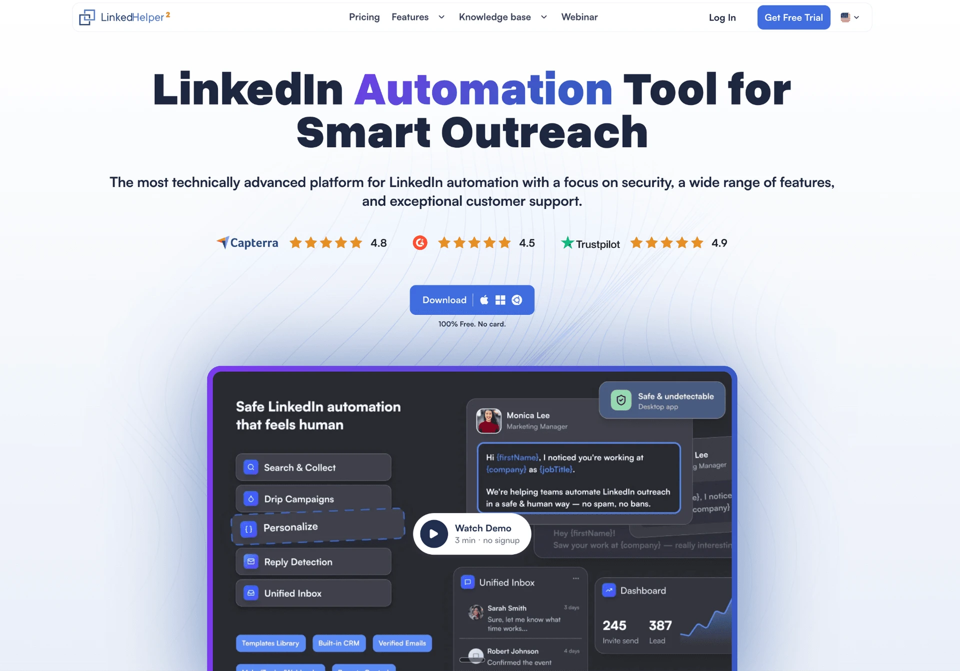 Linked Helper homepage for LinkedIn automation software